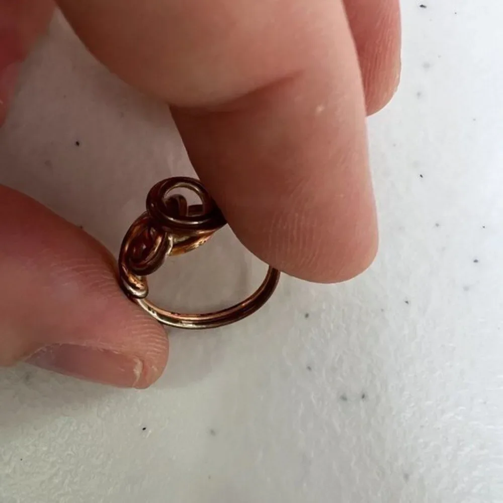 Wire Wrapped Ring Size 3 Copper Swirl Mixed Metal Small Twisted‎ Silver Tone